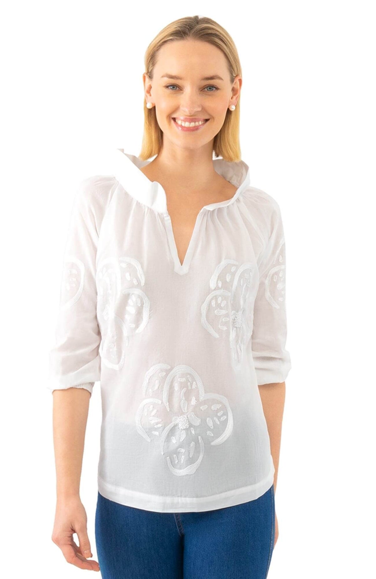 Twombly Floral Embroidered Top - Final Sale White Shrimp (XXS)