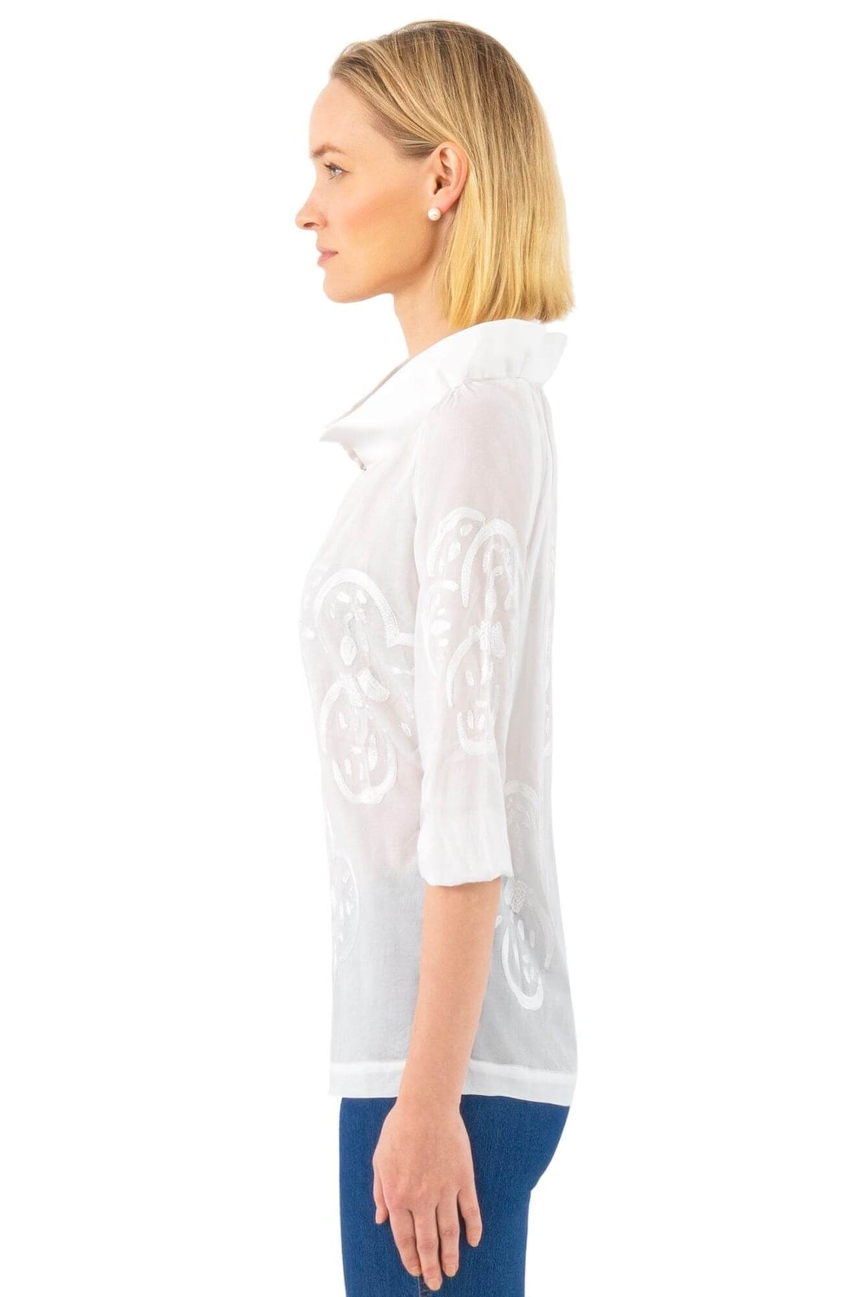 Twombly Floral Embroidered Top - Final Sale White Shrimp (XXS)