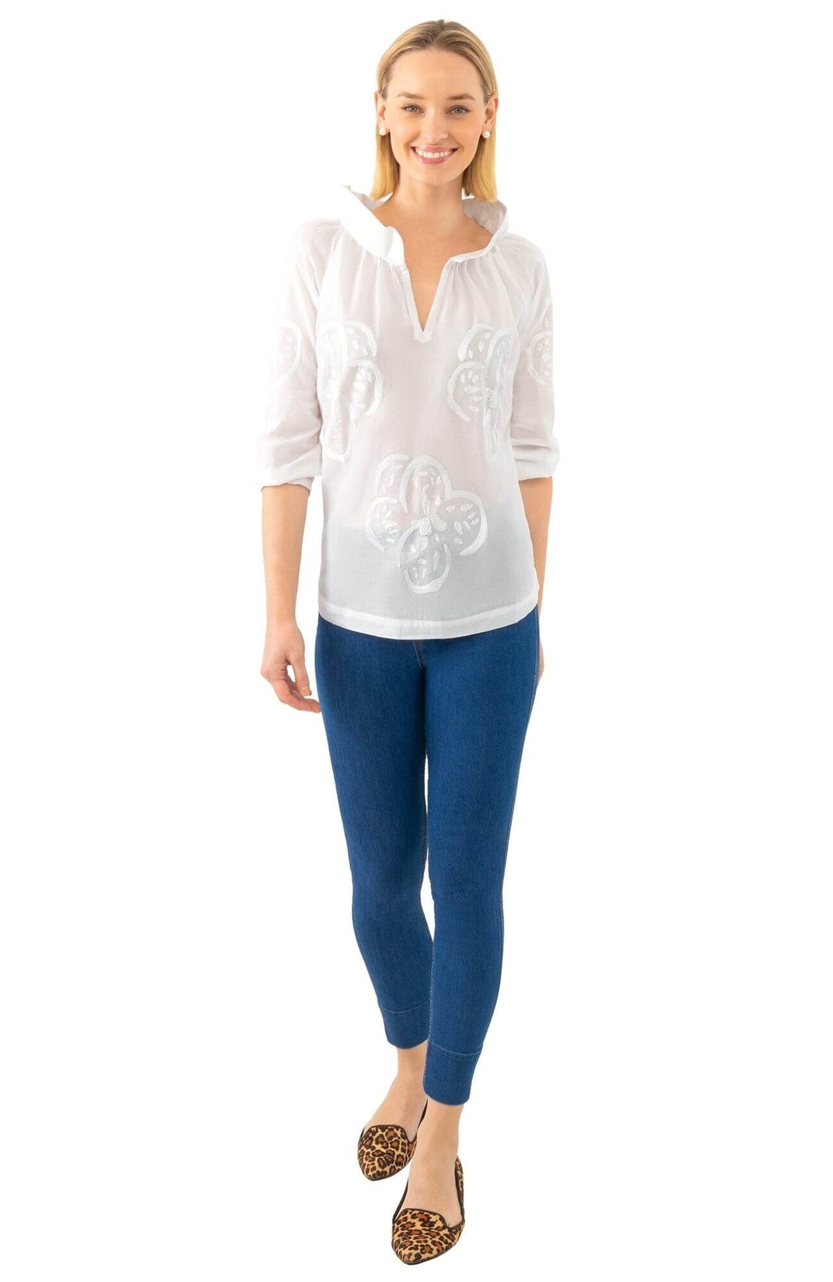 Twombly Floral Embroidered Top - Final Sale White