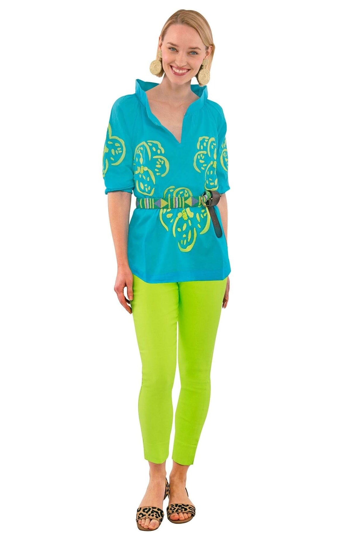 Twombly Floral Embroidered Top - Final Sale Turq Lime