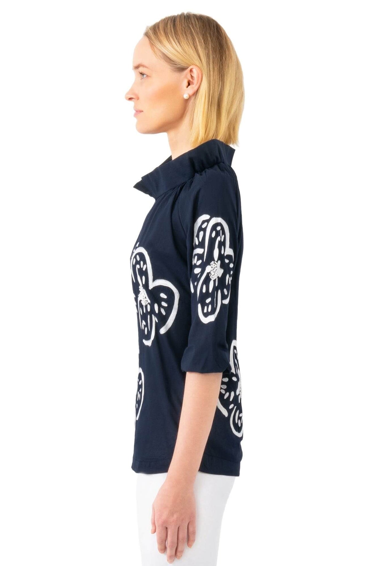 Twombly Floral Embroidered Top - Final Sale Navy White