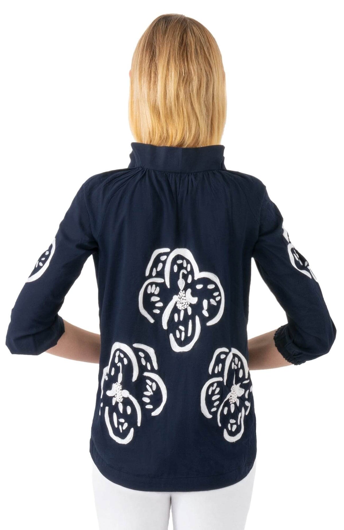 Twombly Floral Embroidered Top - Final Sale Navy White Shrimp (XXS)