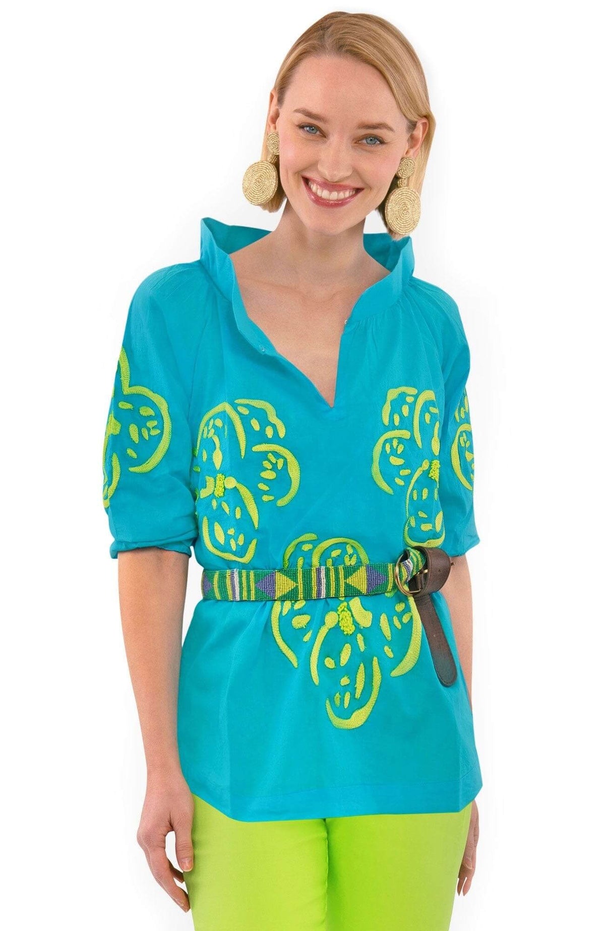 Twombly Floral Embroidered Top - Final Sale Turq Lime Shrimp (XXS)