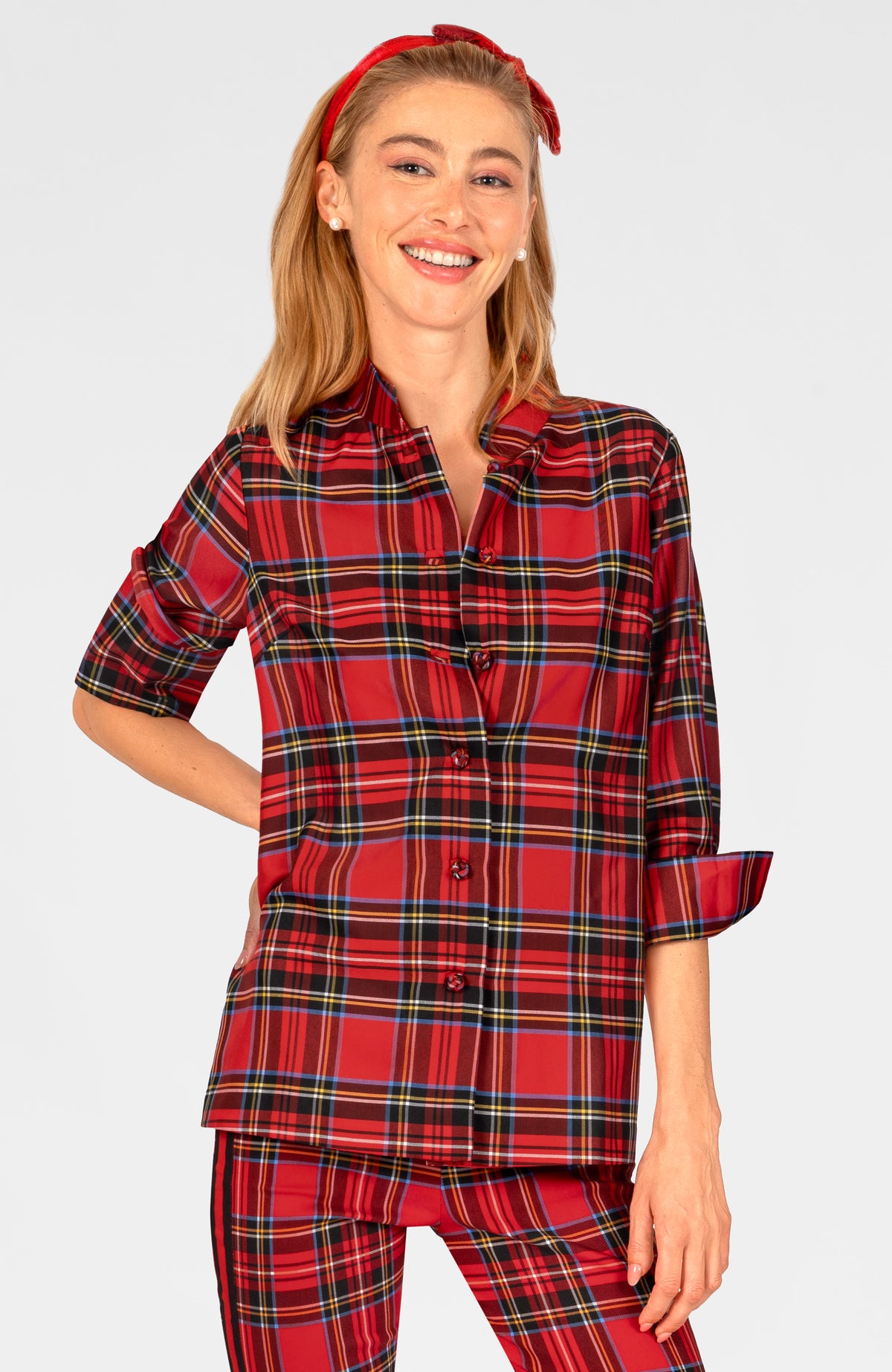 Forget Me Knot Top - Stewart Plaid Red Multi