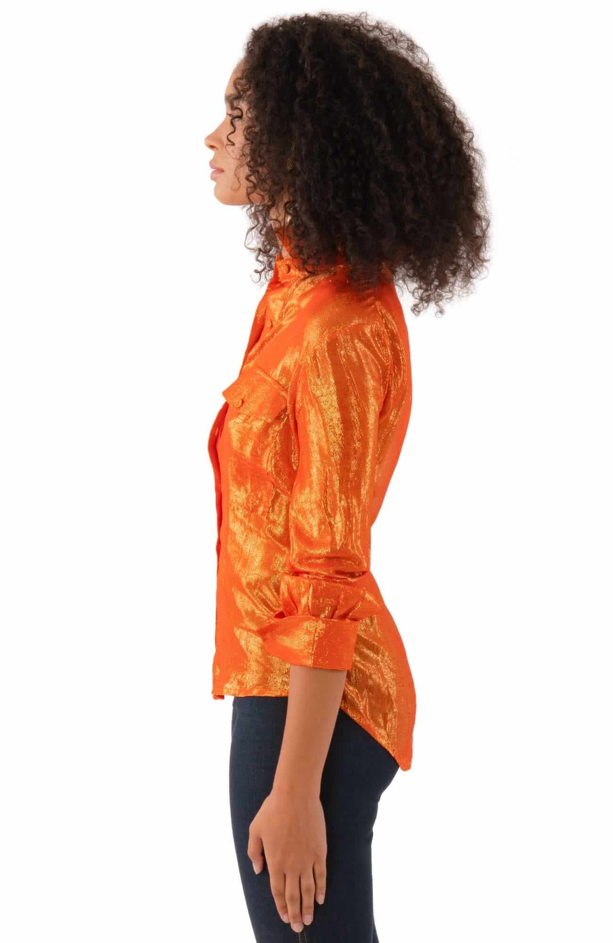 Metallic Flap Blouse - Glinda Lurex - Final Sale Orange