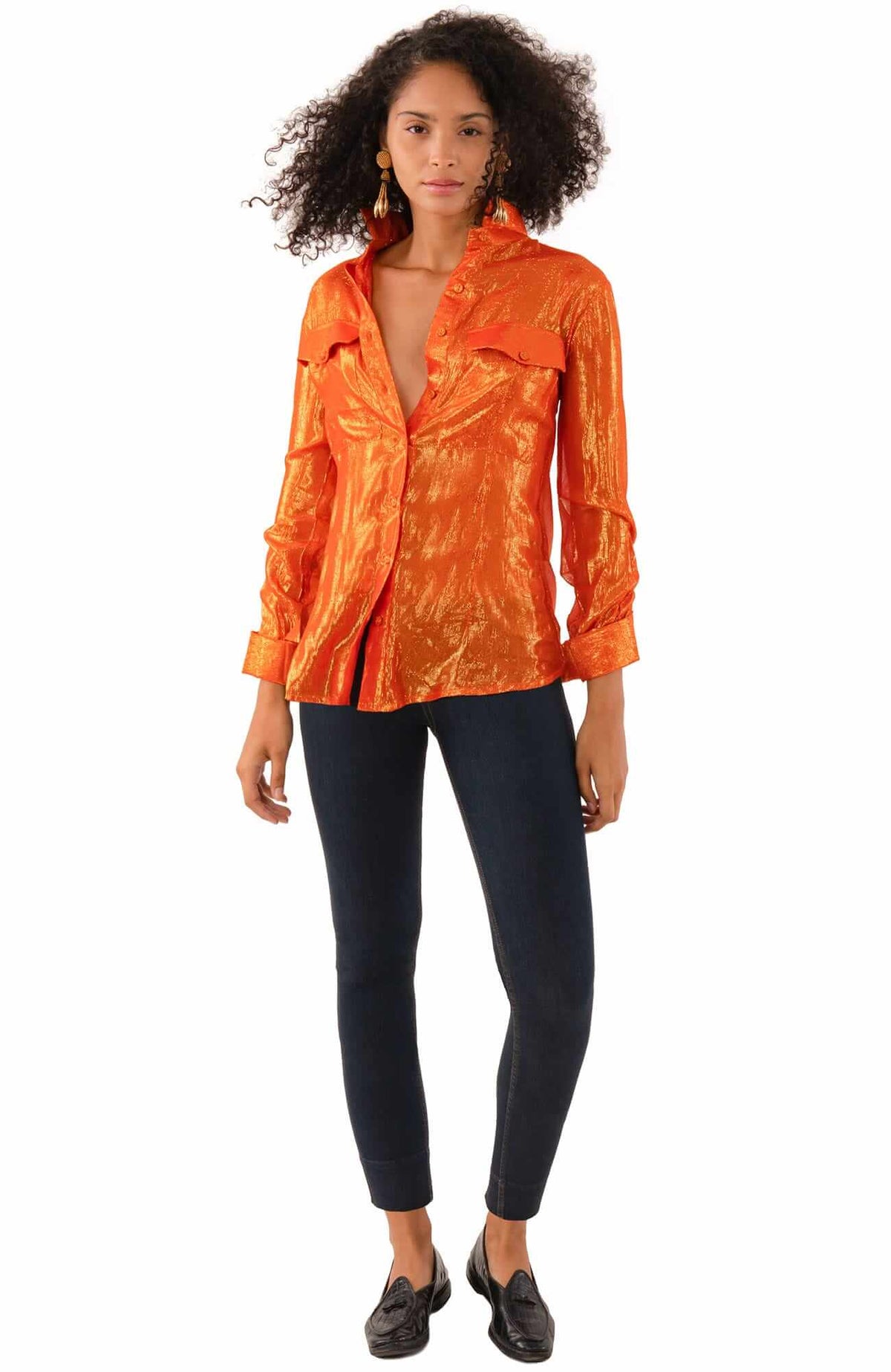 Metallic Flap Blouse - Glinda Lurex - Final Sale Orange