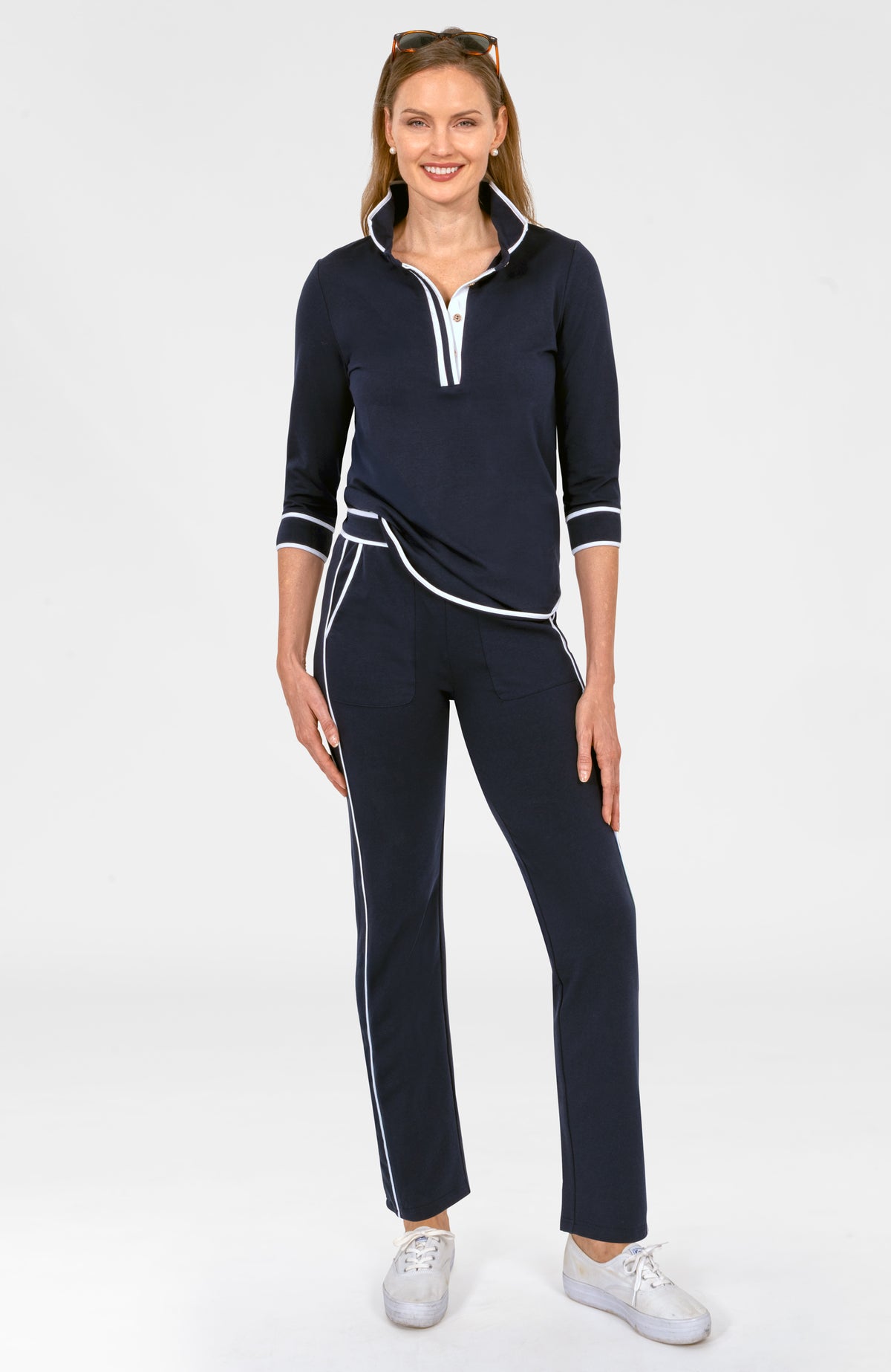 Pop Over Top - Trim It Up Navy White