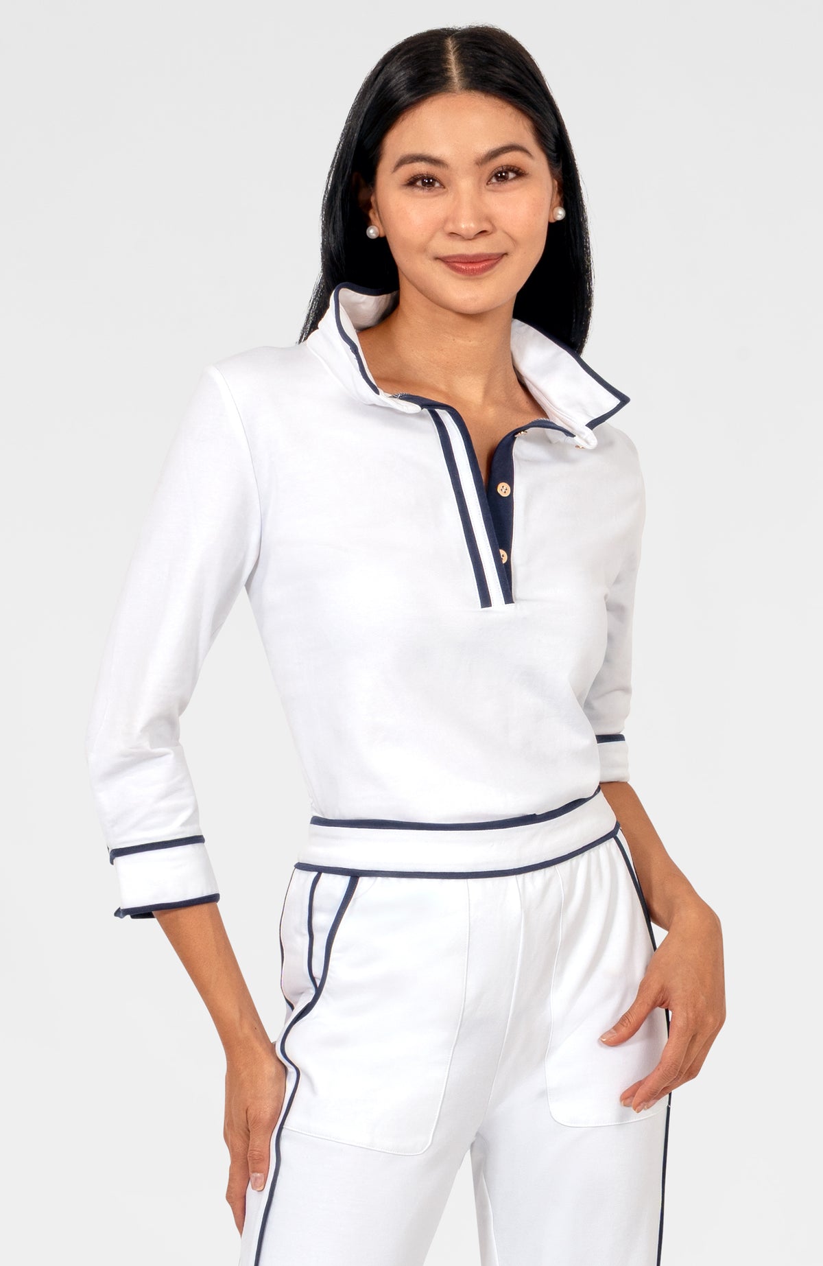 Pop Over Top - Trim It Up White Navy