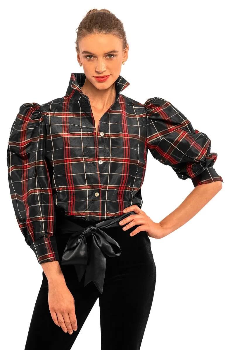 Silk Juliette Blouse - Plaid Black