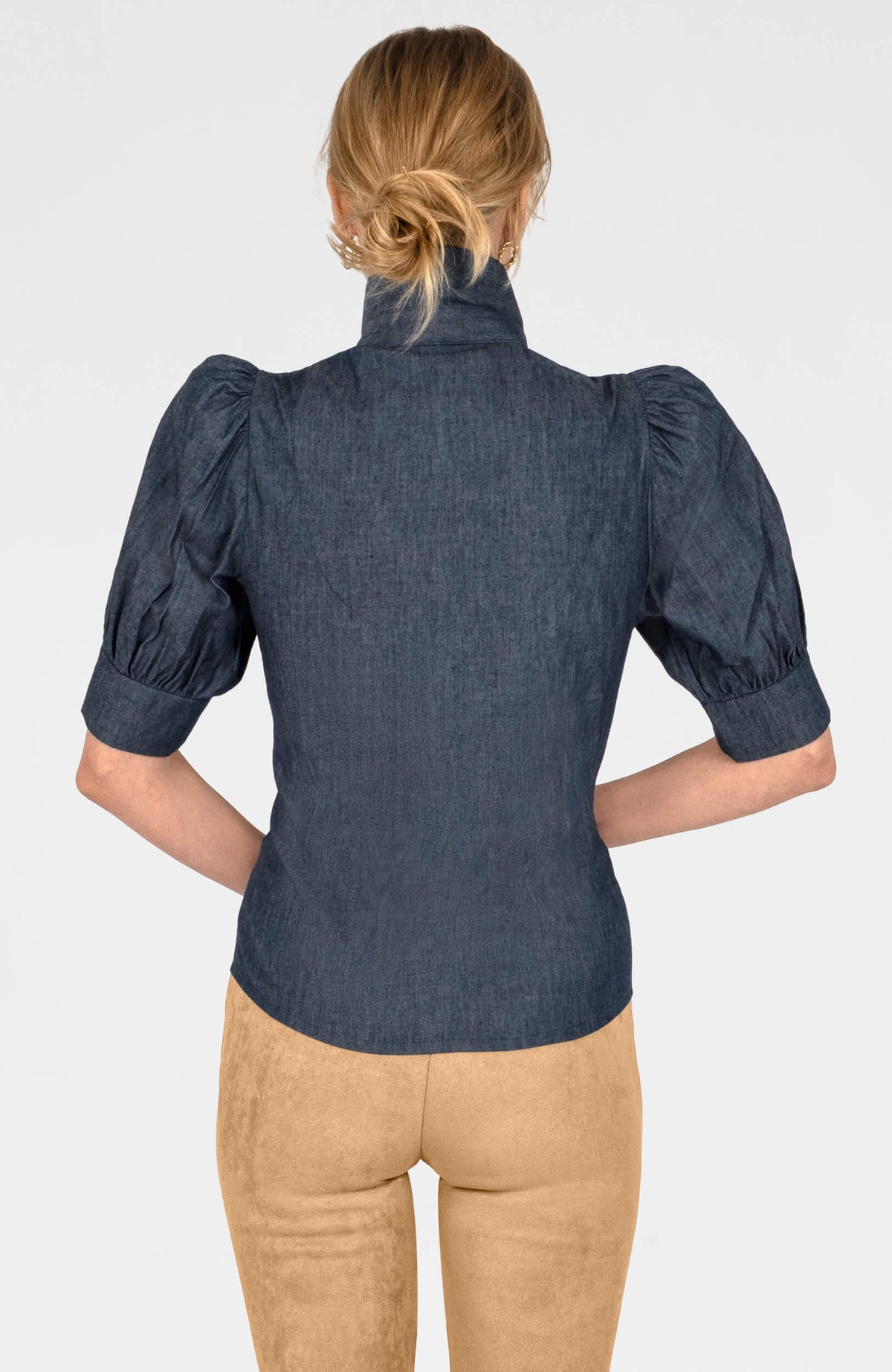 Puff Sleeve Top - Chambray Denim