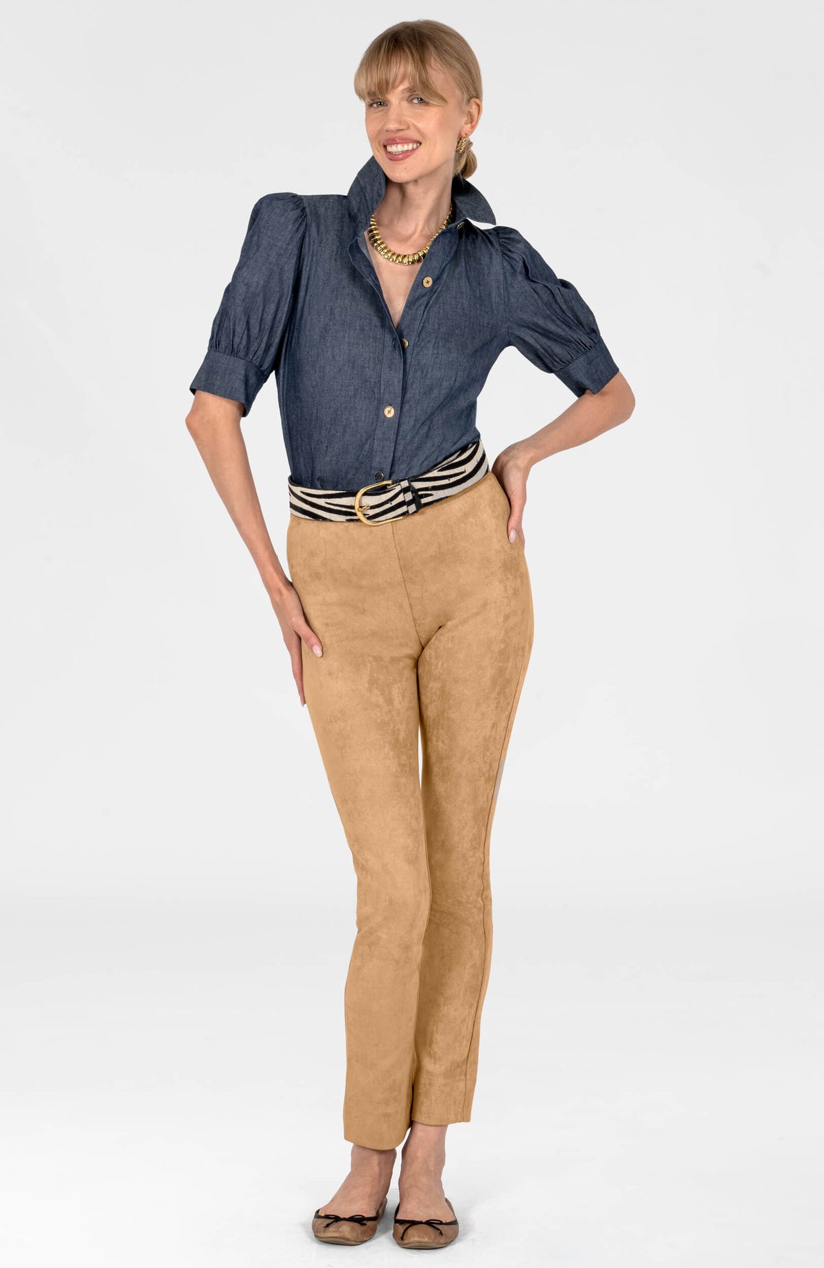 Puff Sleeve Top - Chambray Denim