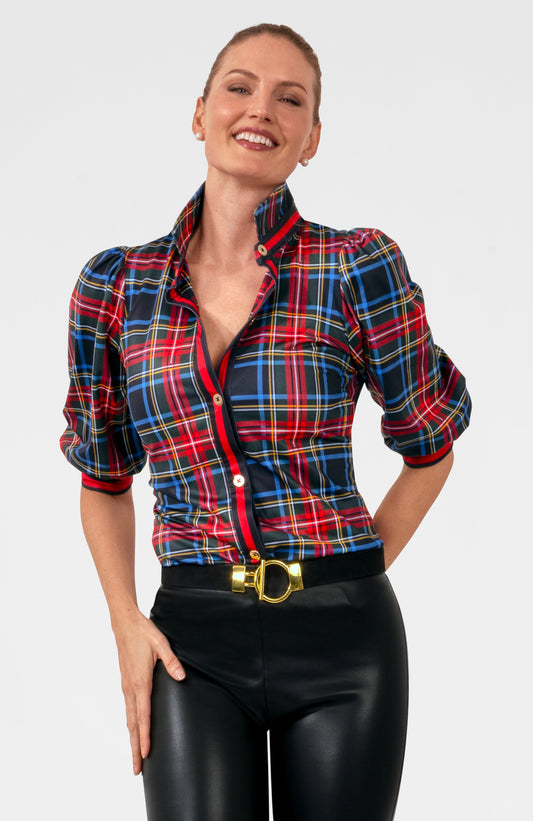Puff Sleeve Top - Stewart Plaid Black