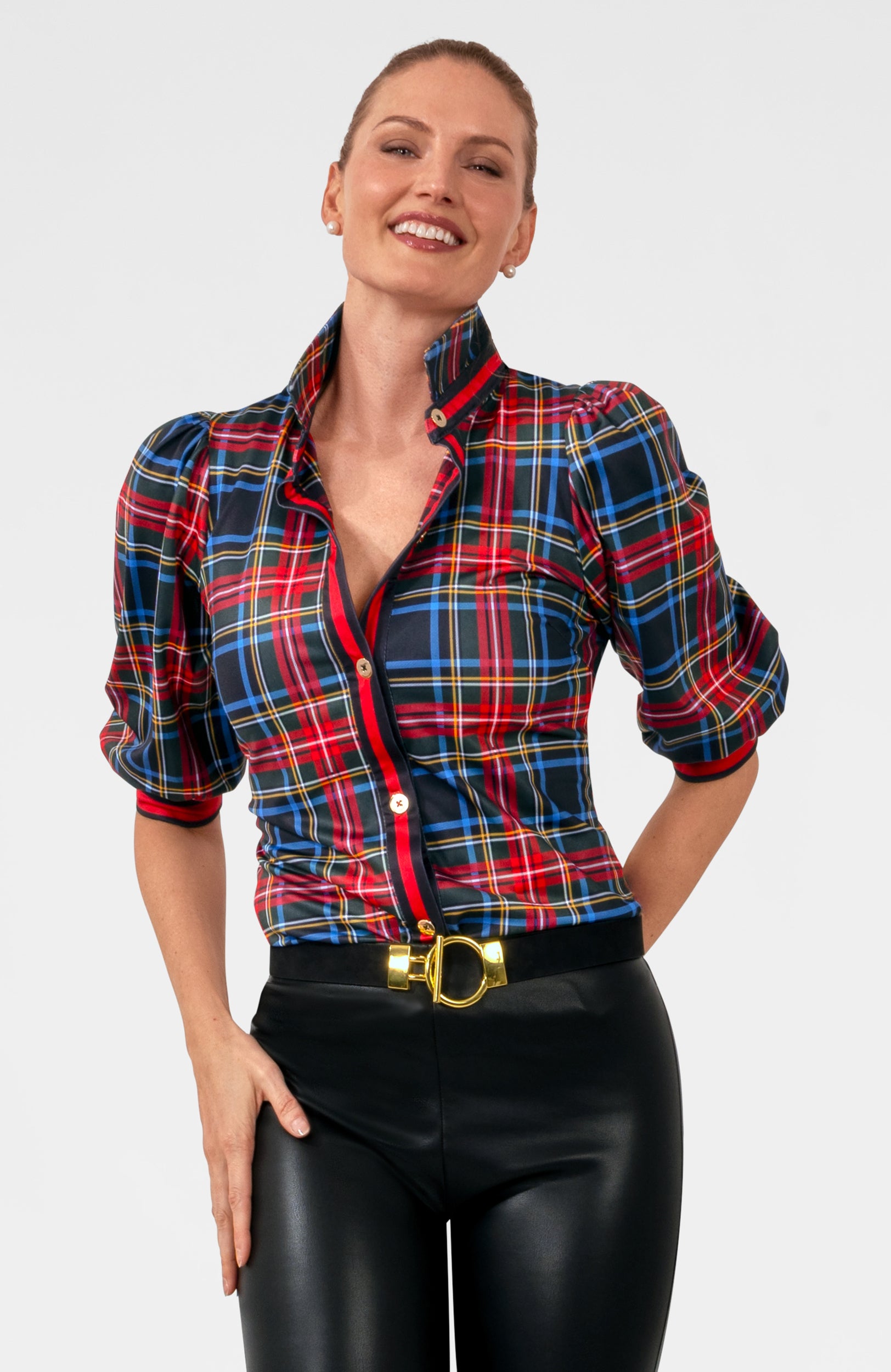 Puff Sleeve Top - Stewart Plaid Black