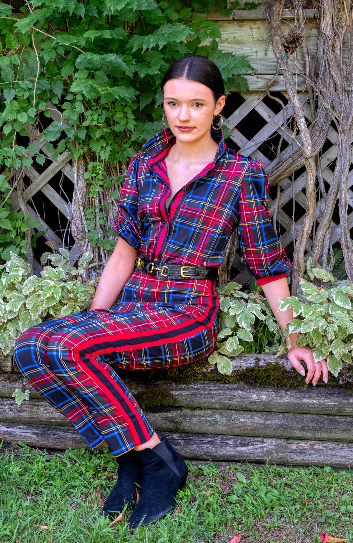 Puff Sleeve Top - Stewart Plaid Black