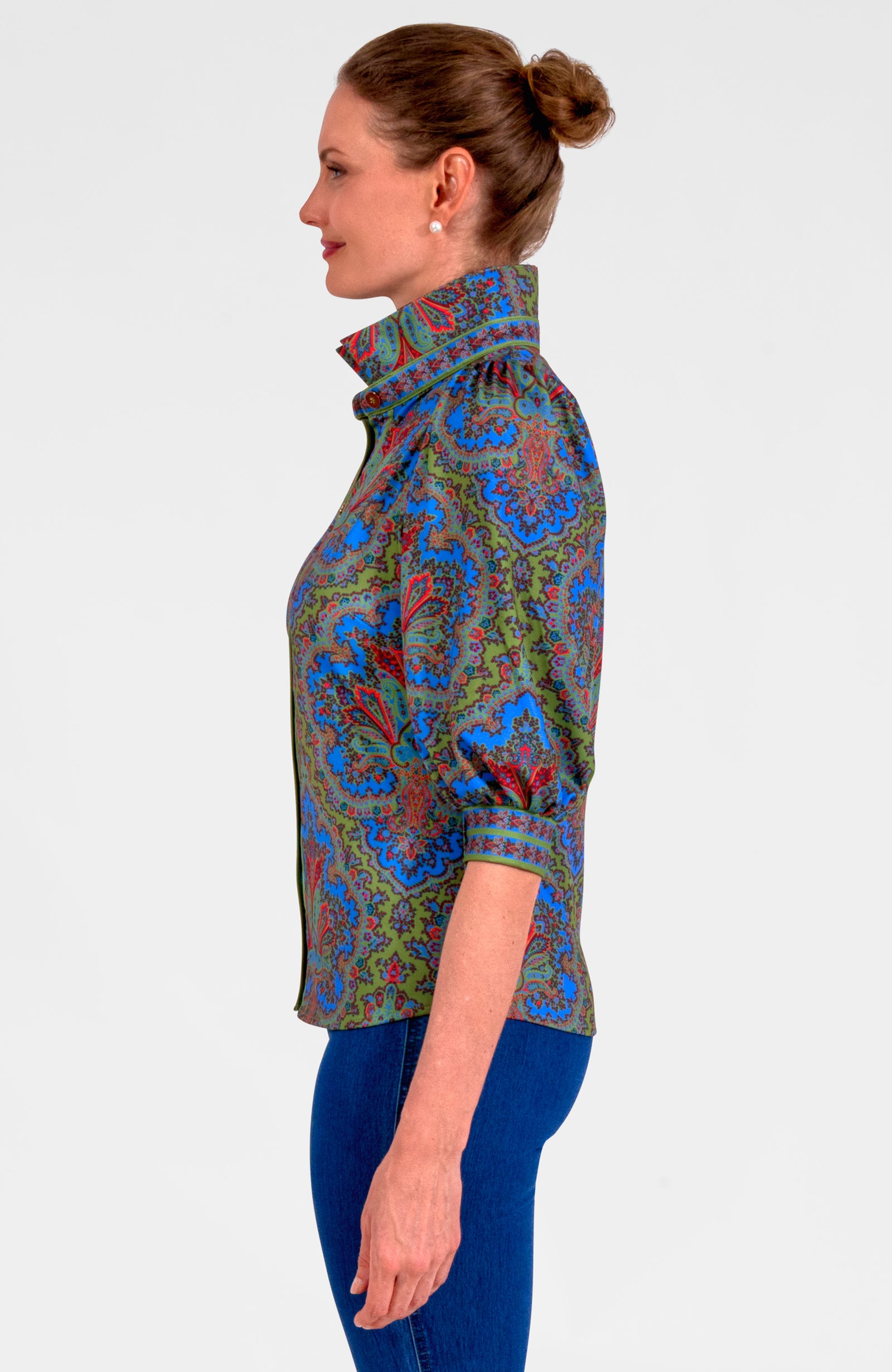 Puff Sleeve Top - Passion Paisley Olive
