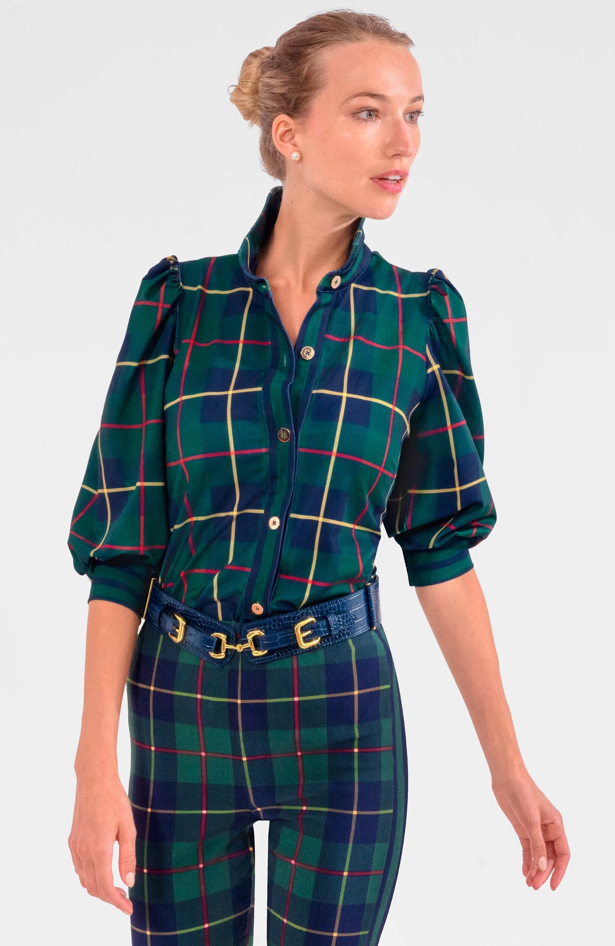 Puff Sleeve Top - Plaidly Cooper Green Multi