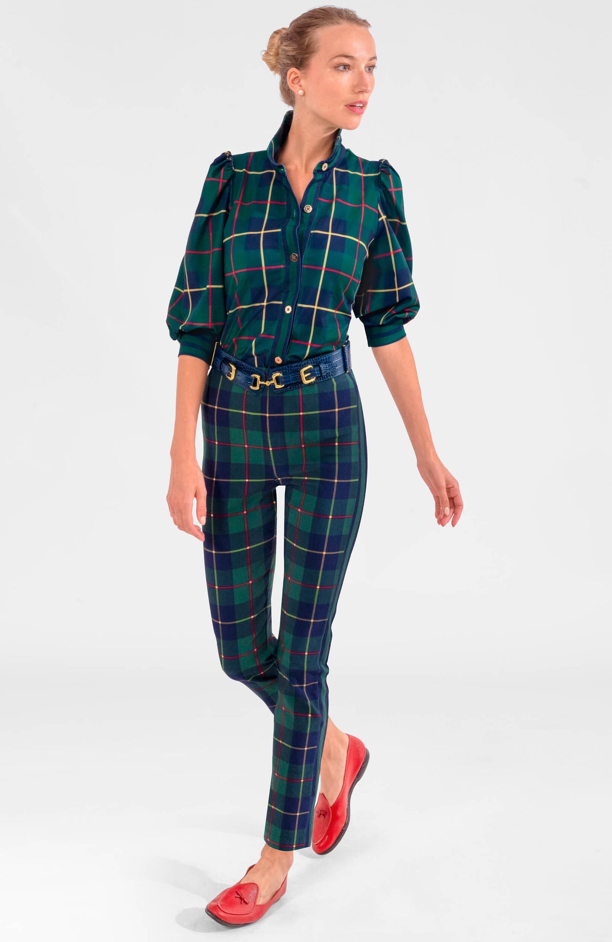 Puff Sleeve Top - Plaidly Cooper Green Multi