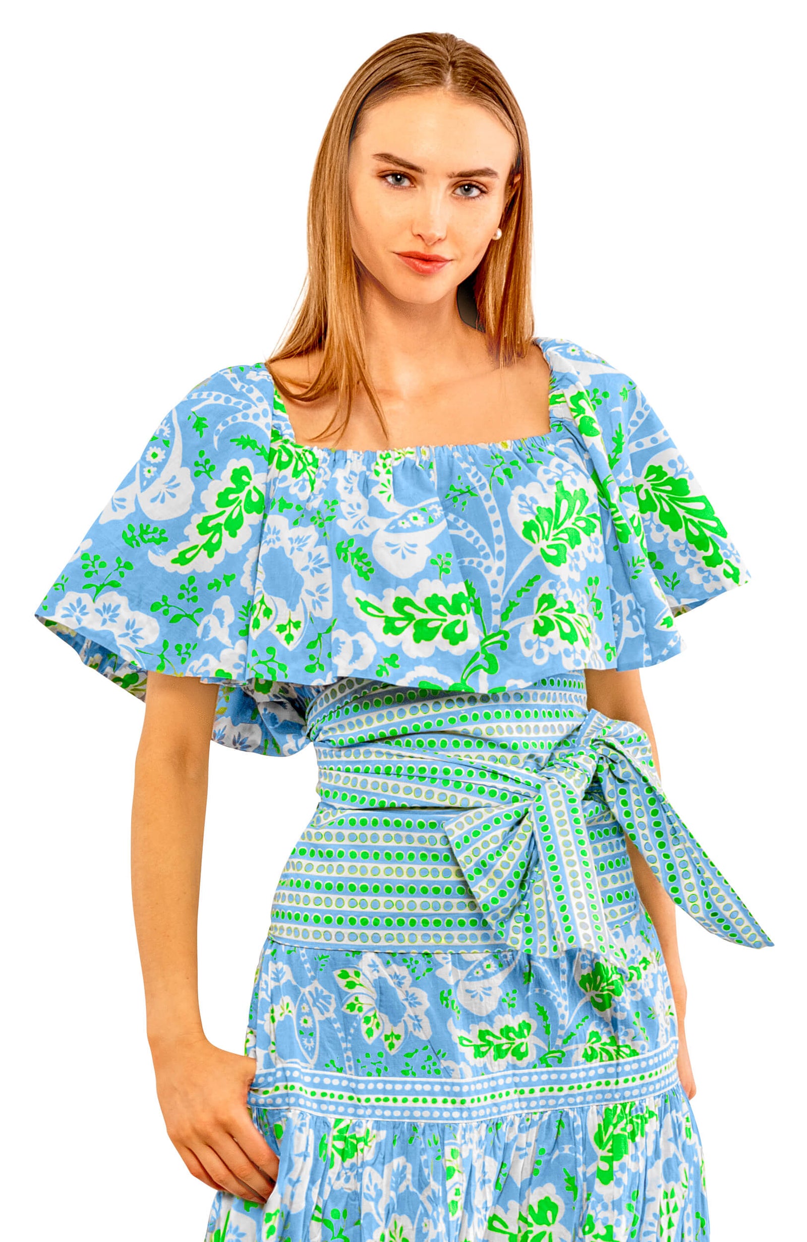 Ruffle Dreaming Top - Flora - Final Sale Periwink Kelly