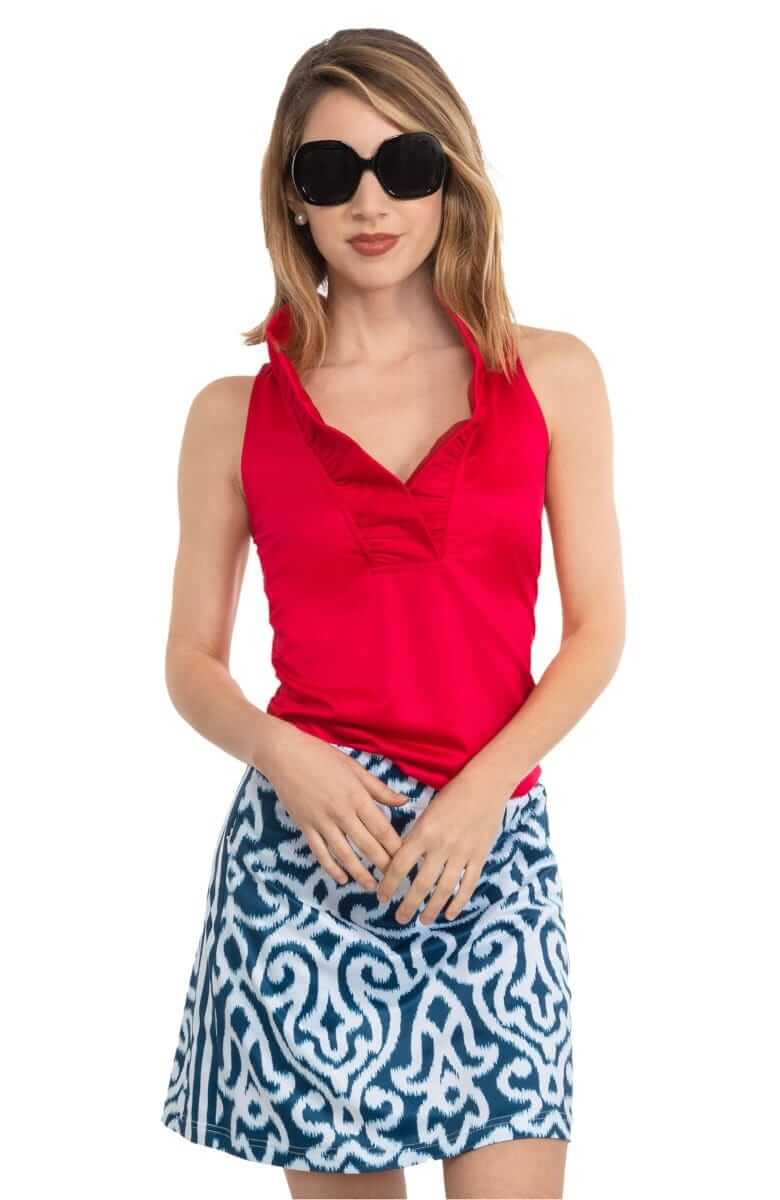Jersey Sleeveless Ruffneck Top - Solid Crimson