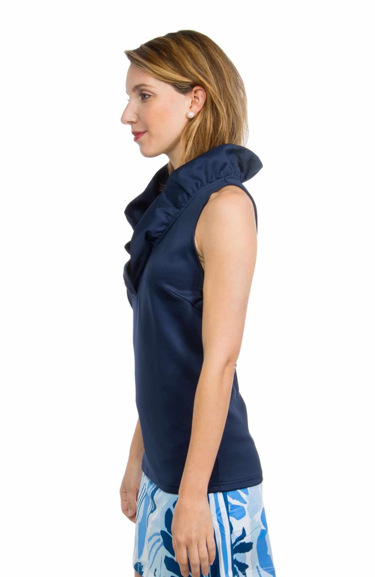 Jersey Sleeveless Ruffneck Top - Solid Navy