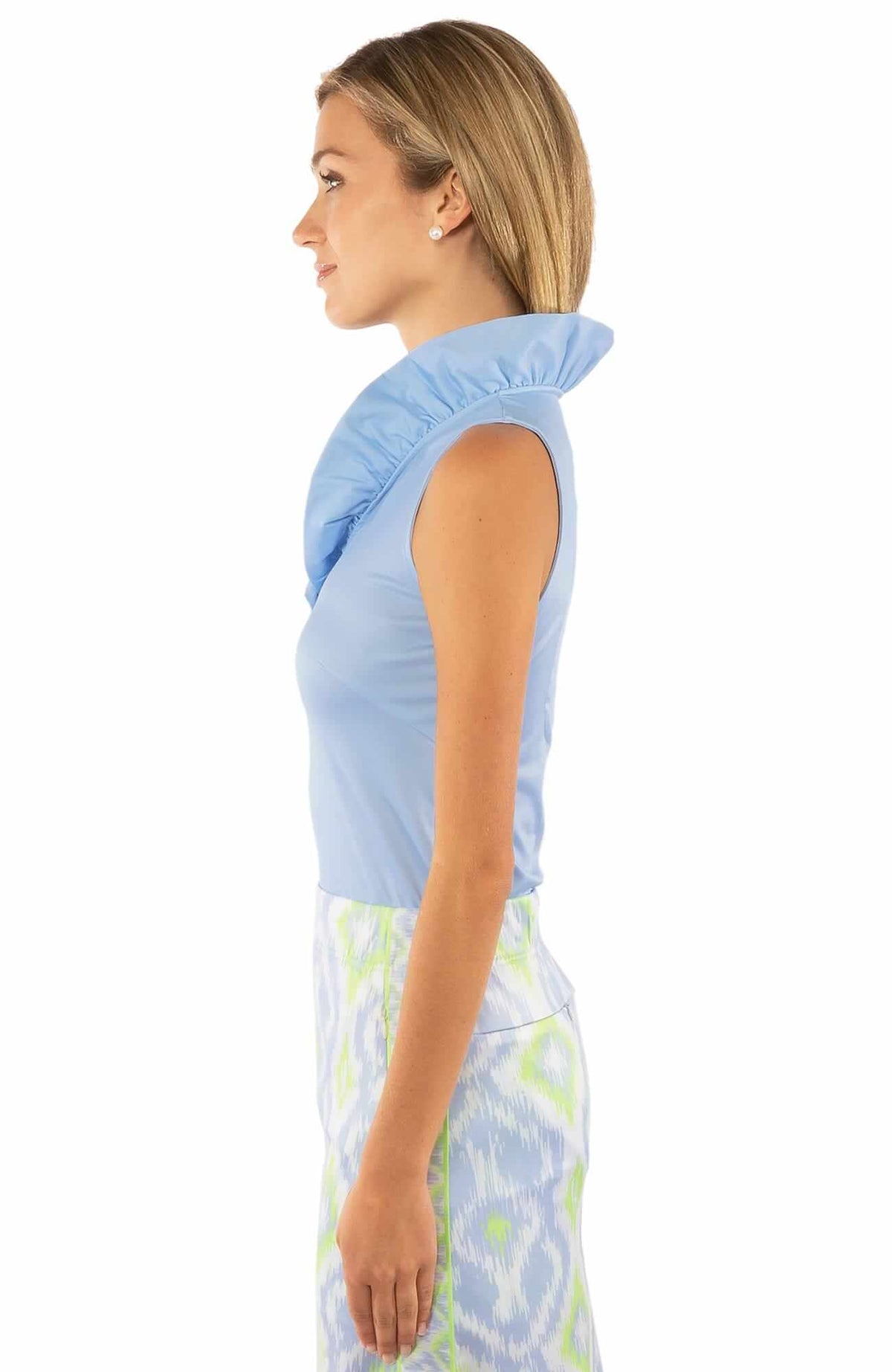 Jersey Sleeveless Ruffneck Top - Solid Periwinkle