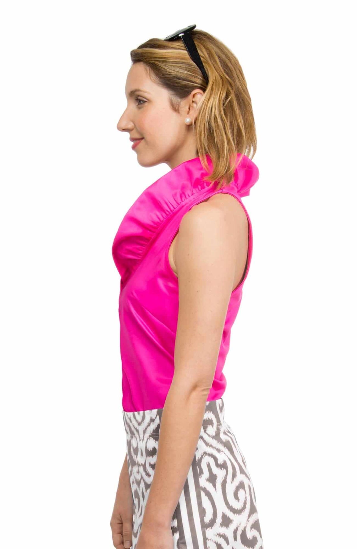 Jersey Sleeveless Ruffneck Top - Solid Pink