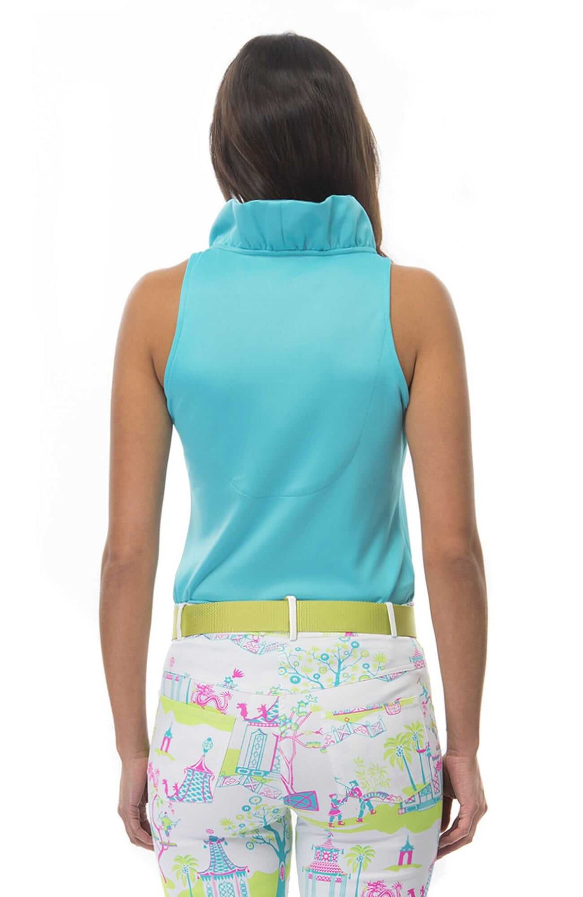 Jersey Sleeveless Ruffneck Top - Solid Turquoise