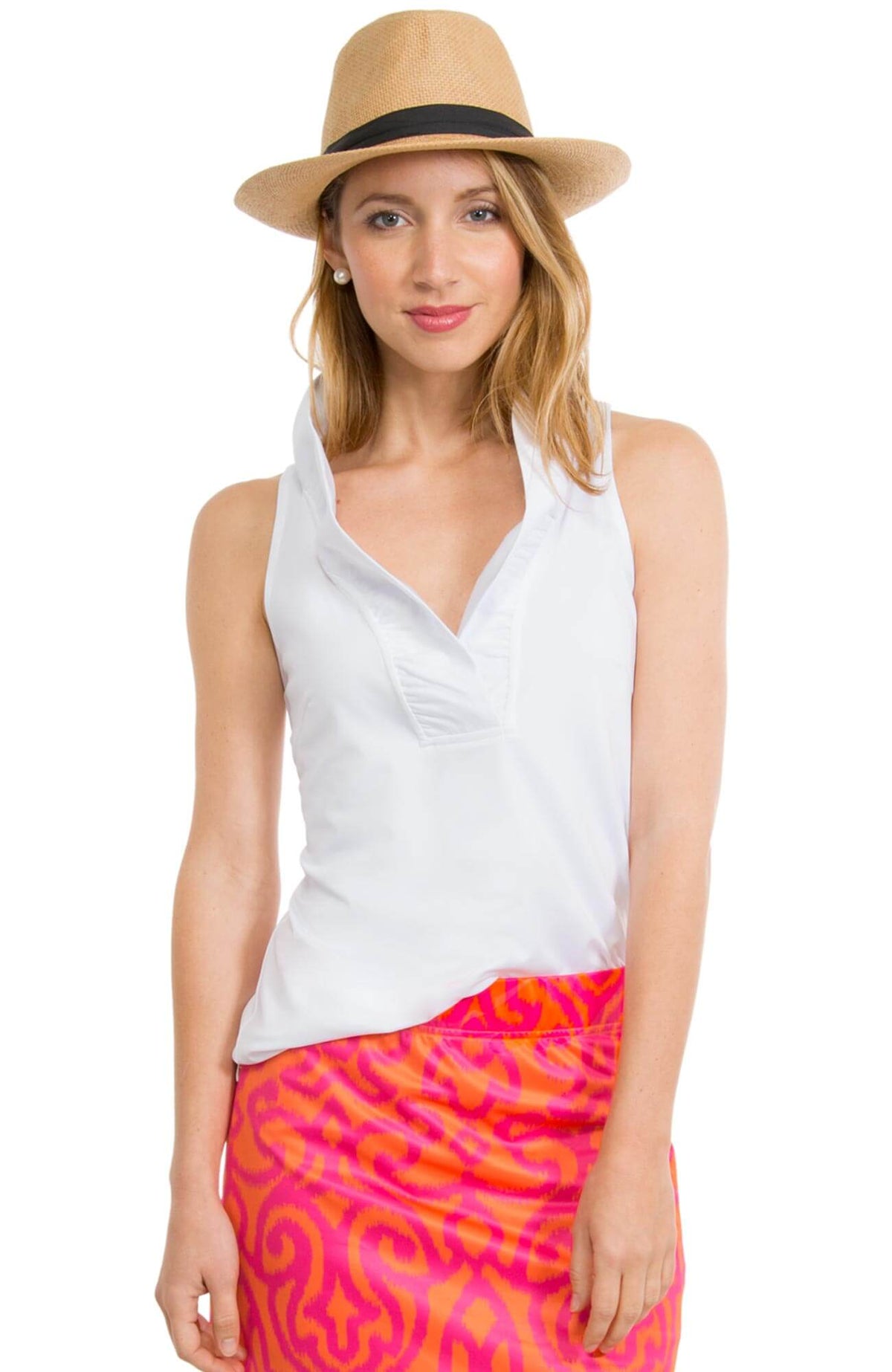 Jersey Sleeveless Ruffneck Top - Solid White