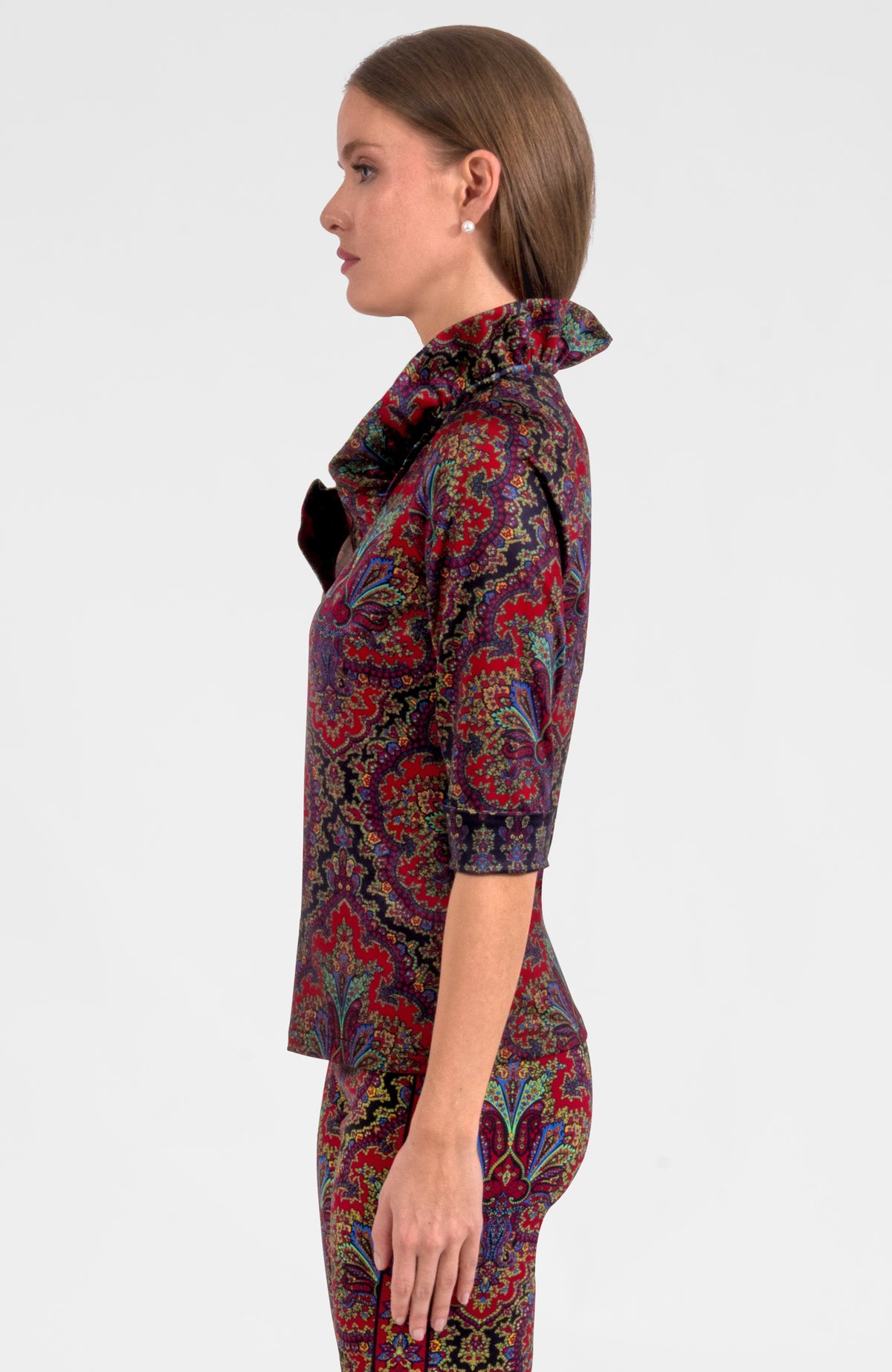 3/4 Sleeve Ruffneck Top - Passion Paisley Black