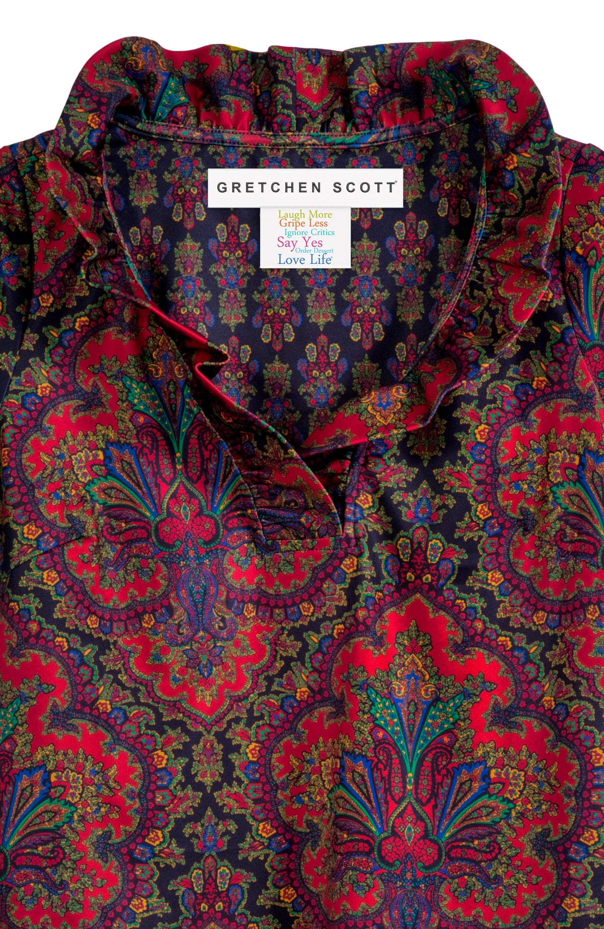 3/4 Sleeve Ruffneck Top - Passion Paisley Black