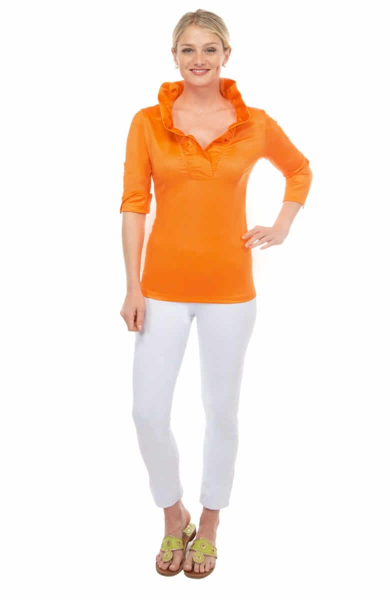 Jersey Ruffneck Top - Solid Orange