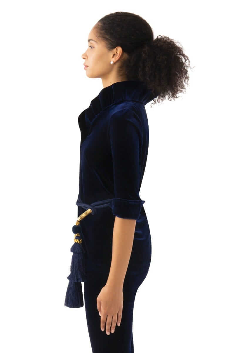 Ruffneck Top - Silky Velvet Navy