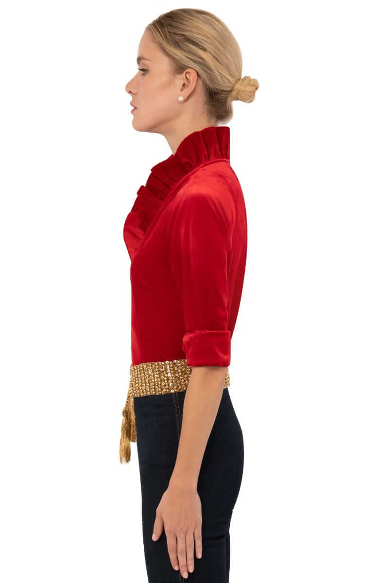 Ruffneck Top - Silky Velvet Crimson