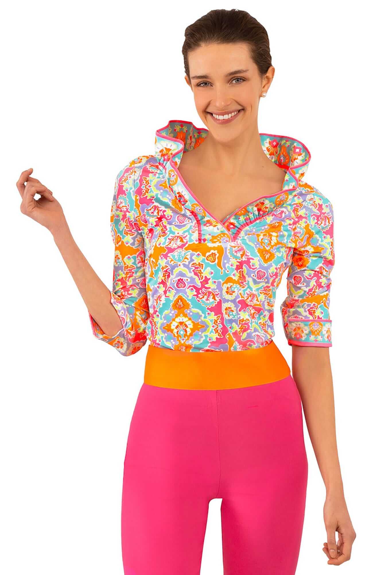 Jersey Ruffneck Top - Watteau - Final Sale Turquoise