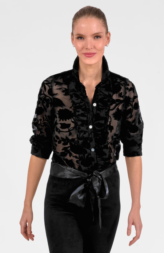Ruffle Rumble Blouse - Floral Burnout Black