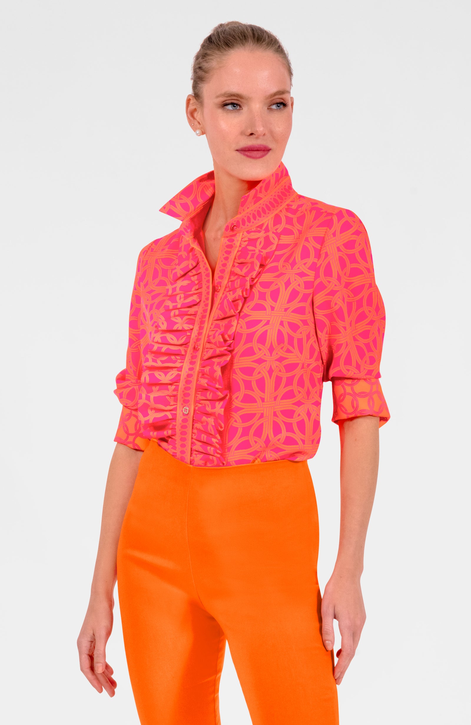 Ruffle Rumble Blouse - Ring Toss Shocking Pink