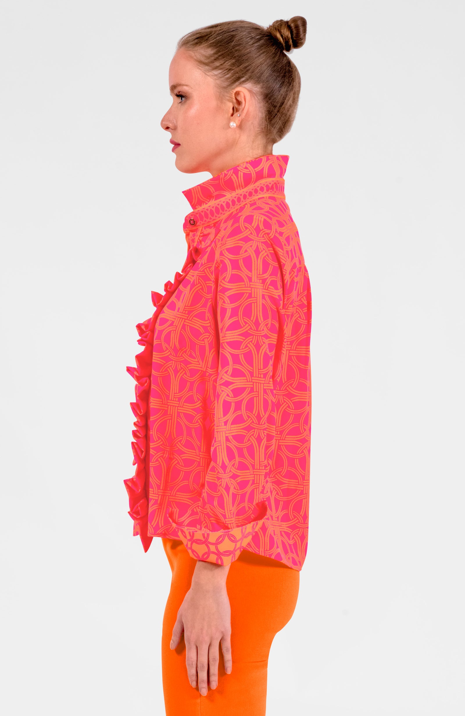 Ruffle Rumble Blouse - Ring Toss Shocking Pink