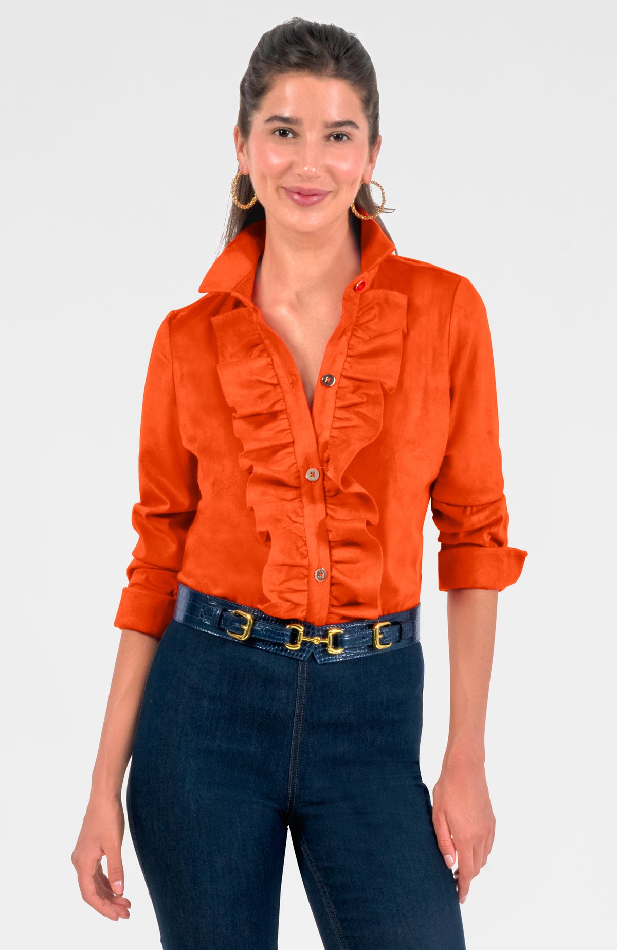 Ruffle Rumble Blouse - Ultra Suede Orange