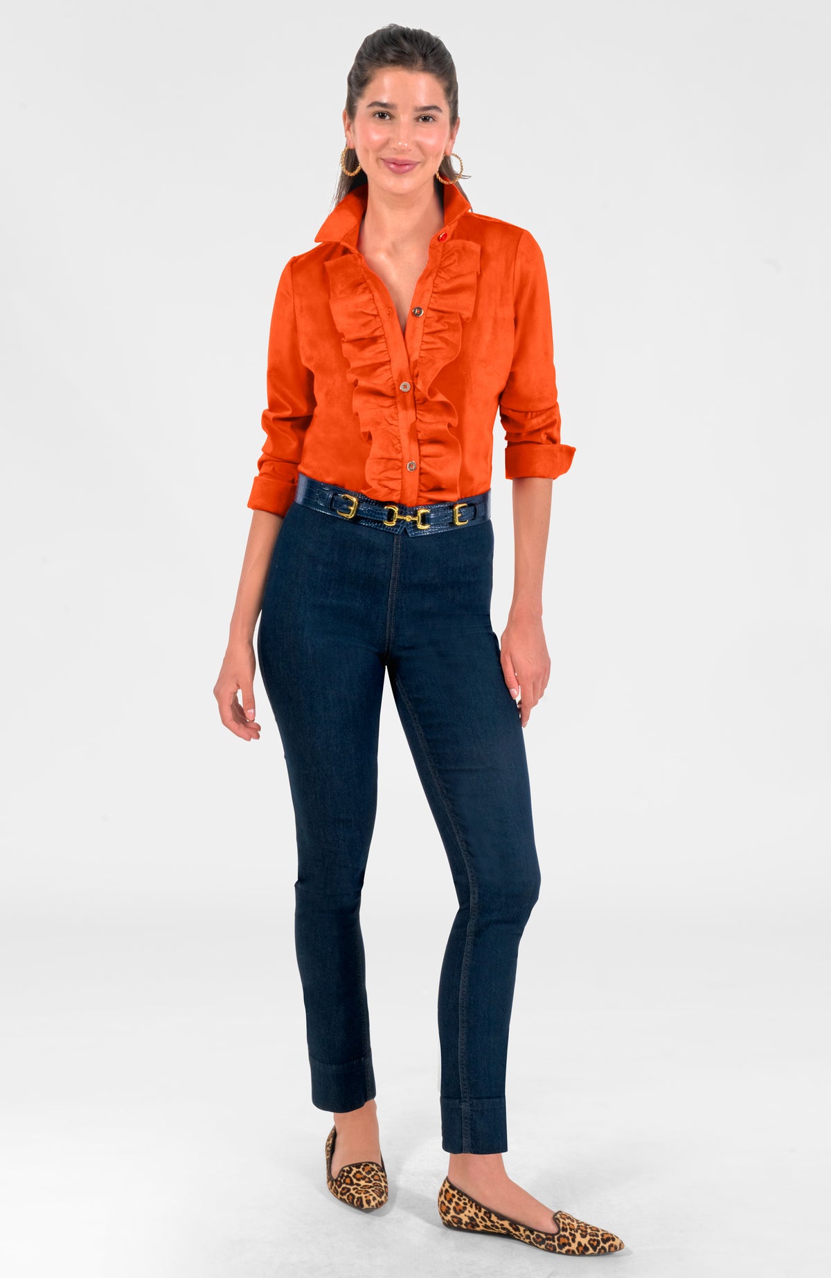 Ruffle Rumble Blouse - Ultra Suede Orange