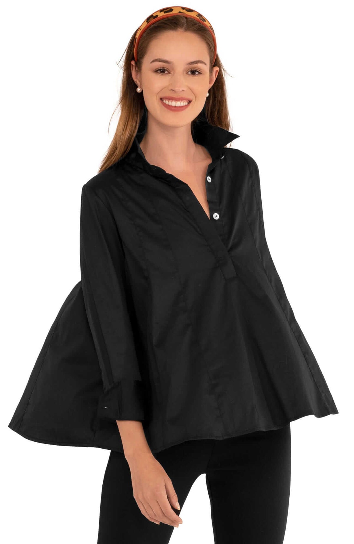 Cotton Swing Seamed Top Black