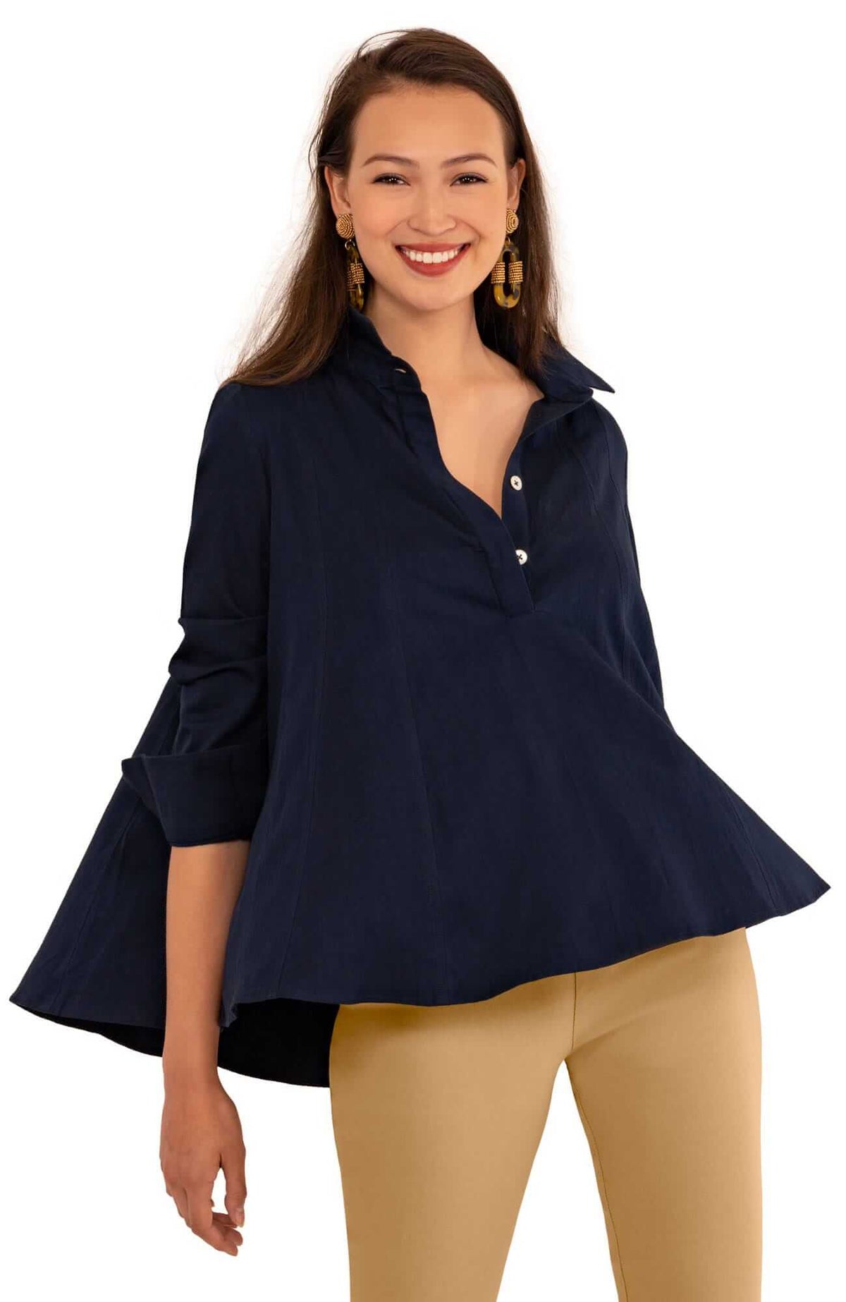 Cotton Swing Seamed Top Navy