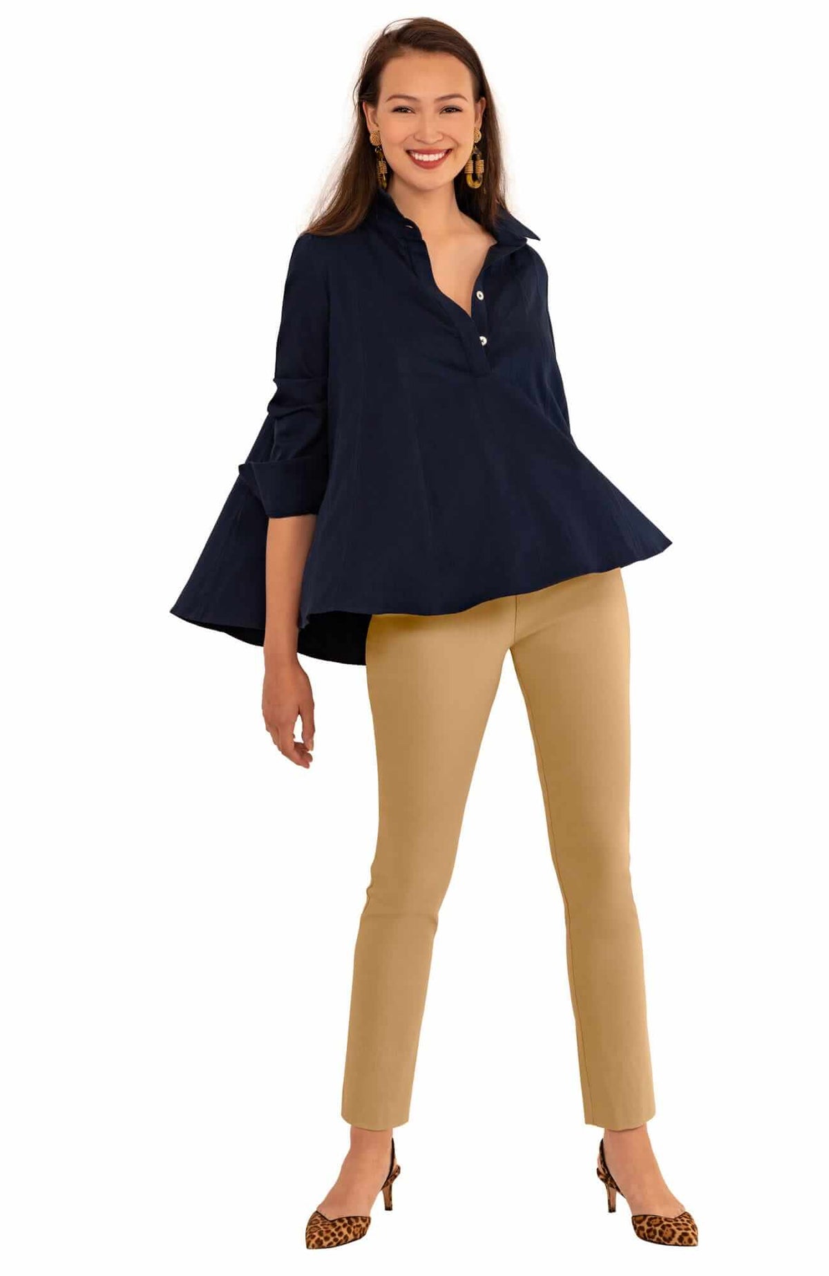 Cotton Swing Seamed Top Navy