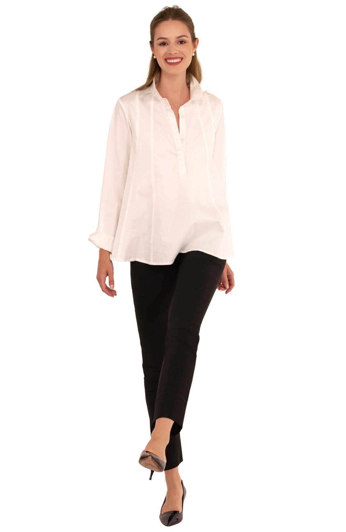 Cotton Swing Seamed Top White