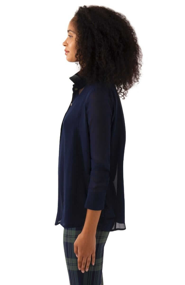 Chiffon Seamed Top Navy