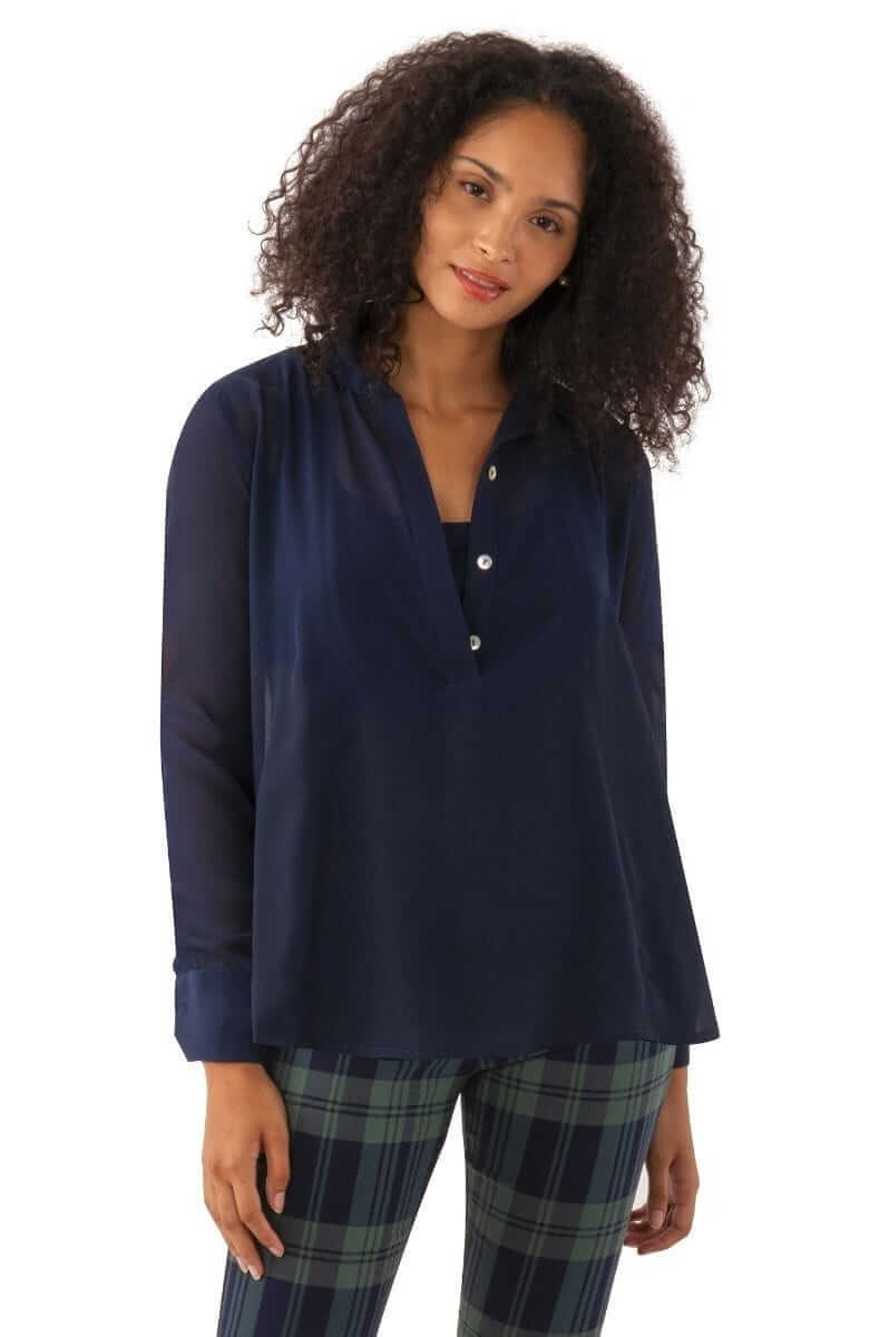 Chiffon Seamed Top Navy