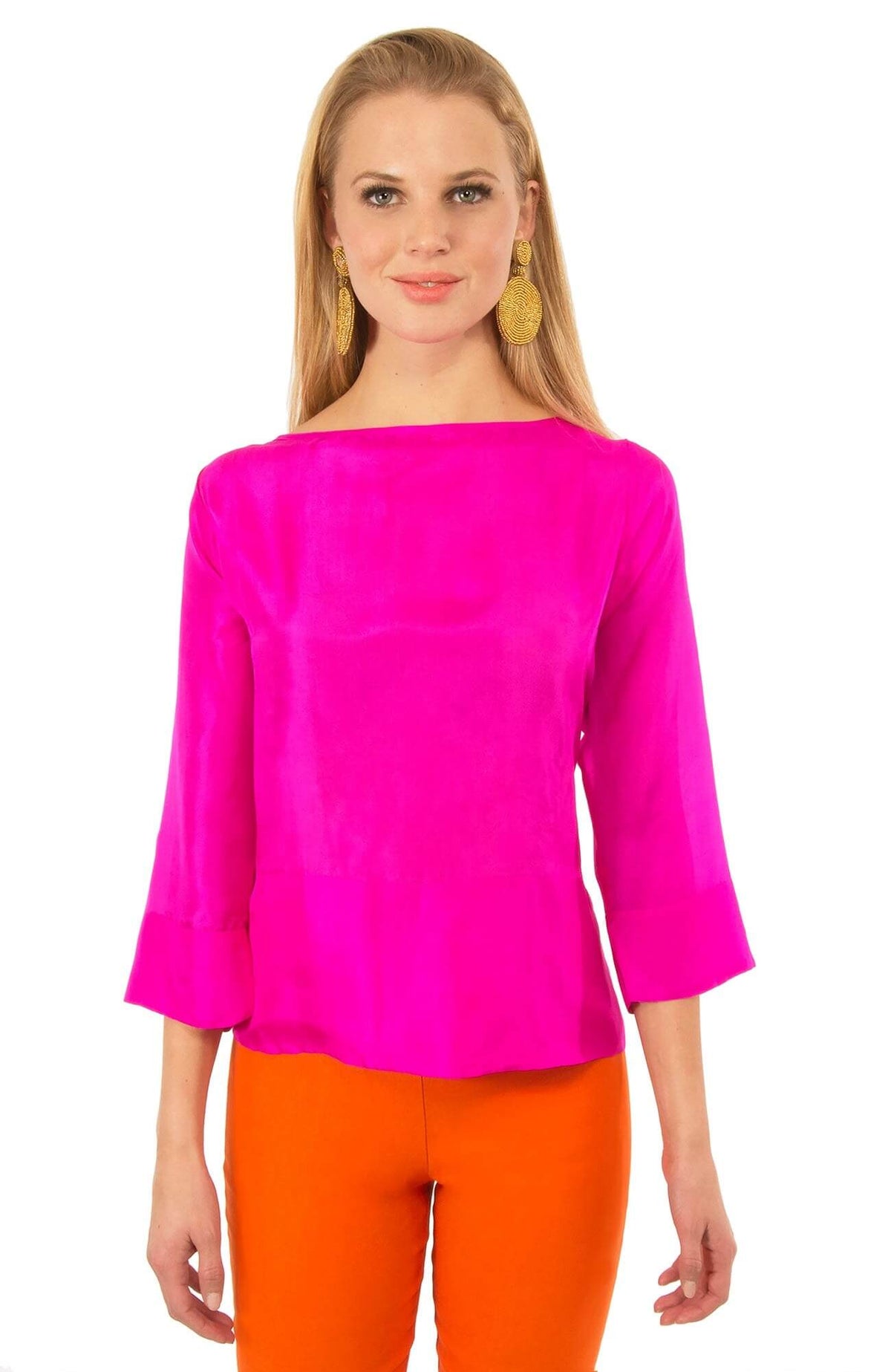 Silk Boat-Neck Top - Final Sale Hot Pink