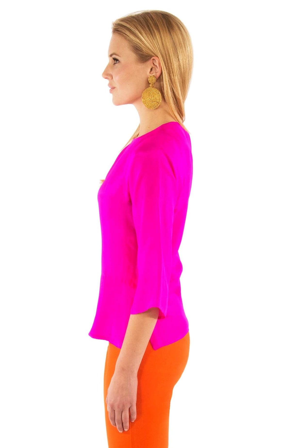 Silk Boat-Neck Top - Final Sale Hot Pink