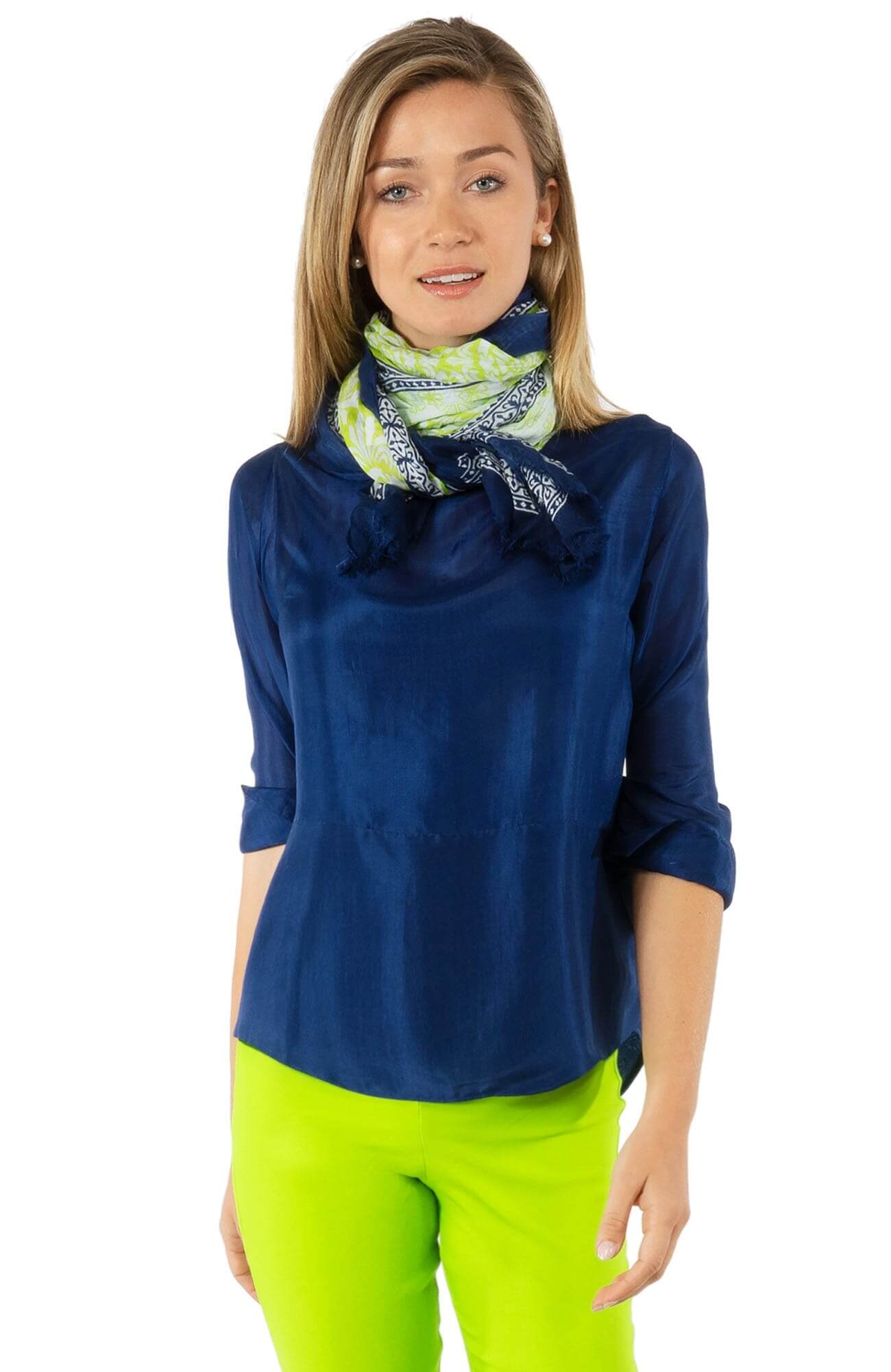 Silk Boat-Neck Top - Final Sale Navy