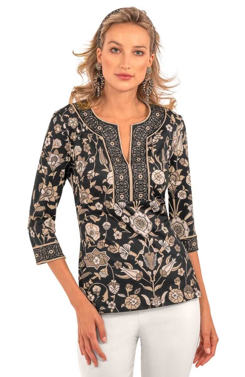 Split Neck Top - Topkapi - Final Sale Black