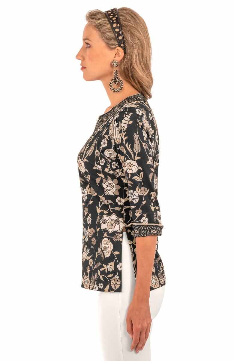 Split Neck Top - Topkapi - Final Sale Black